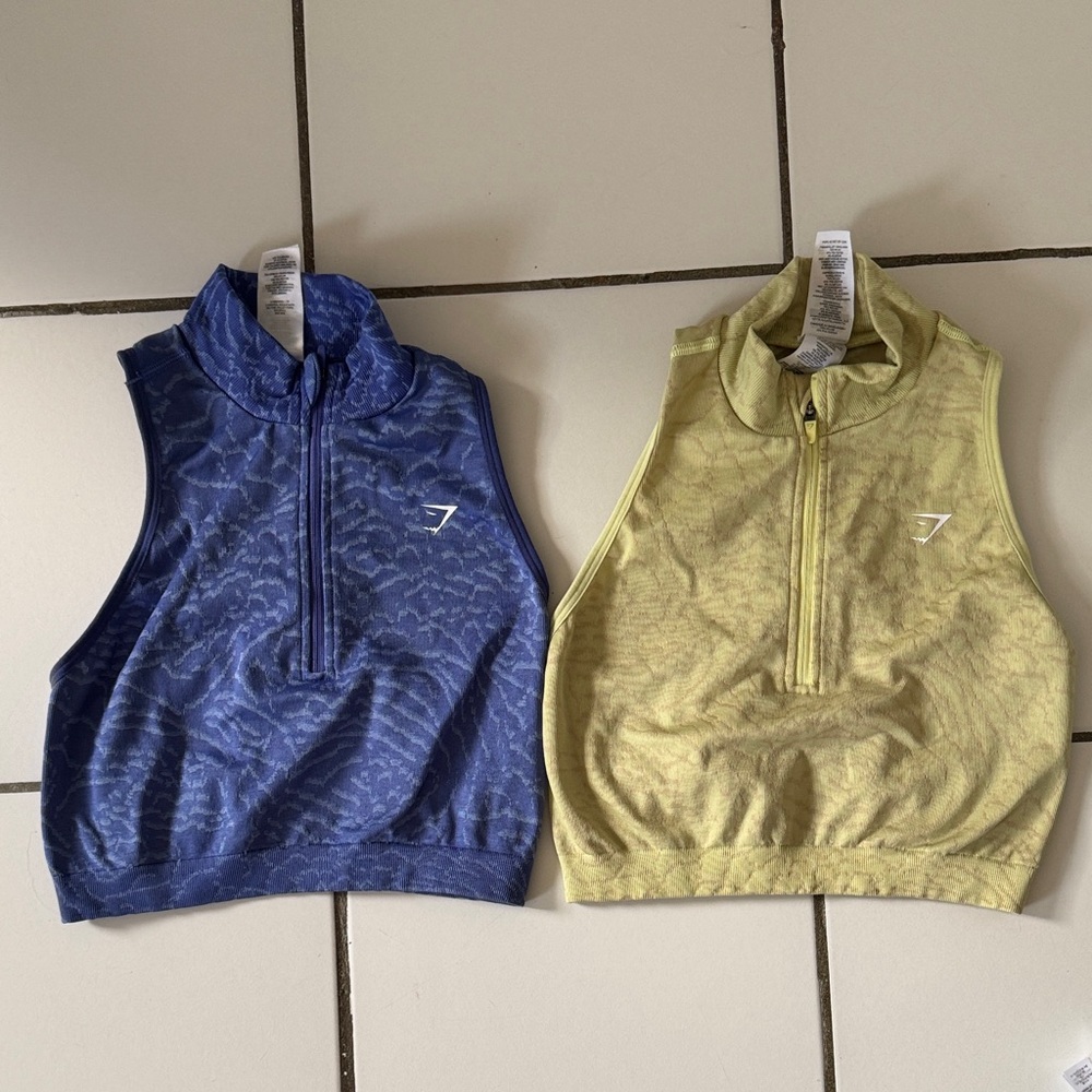 Blue and Yellow Sleeveless Zip-Up Tops